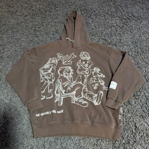Aelfric Eden Brown Graphic Print Hoodie Mens Medium‎ Streetwear